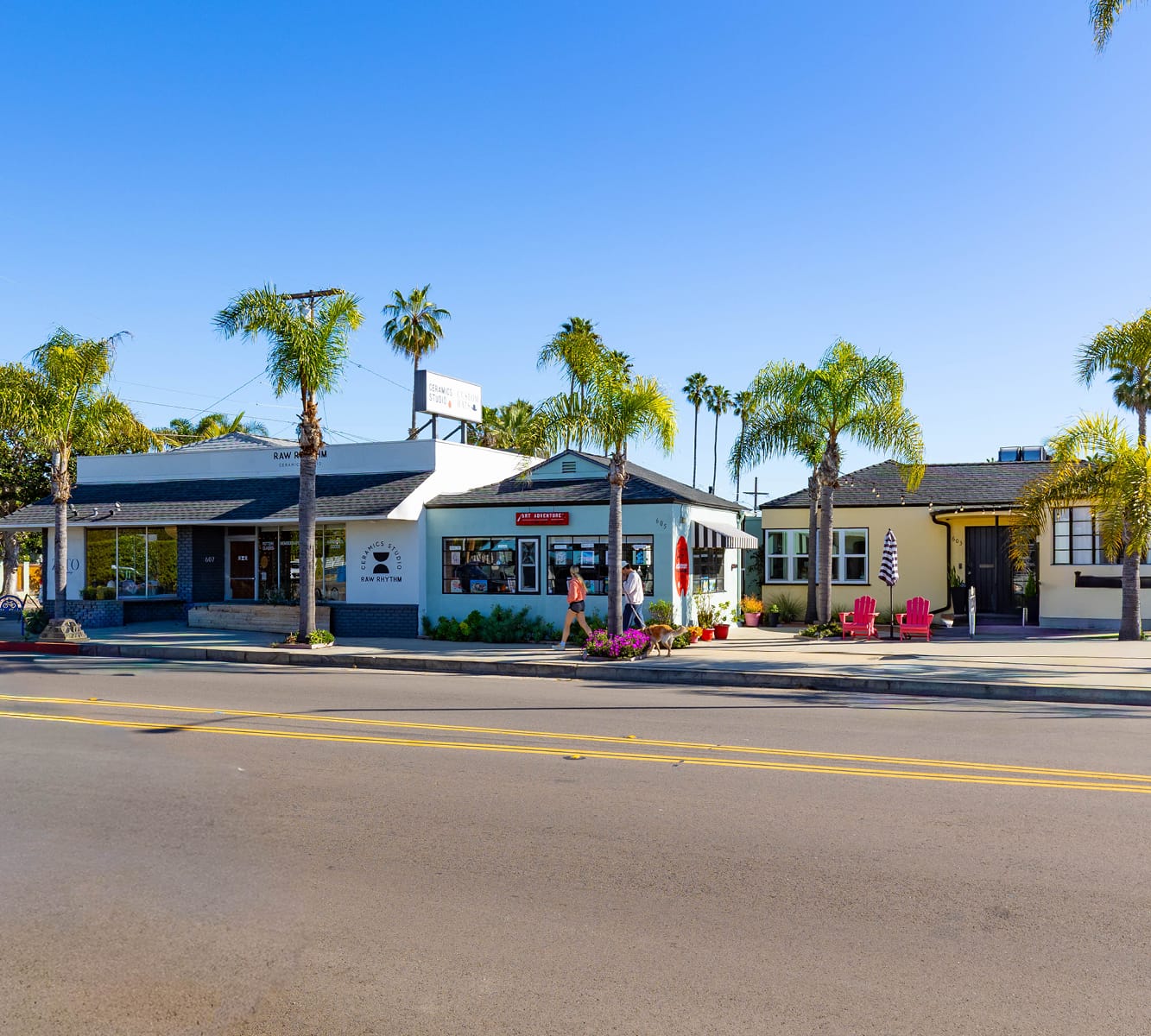 Frontage of several one-story buildings in Oceanside
