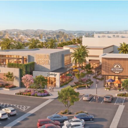 Rendering of a shopping center from an aerial view