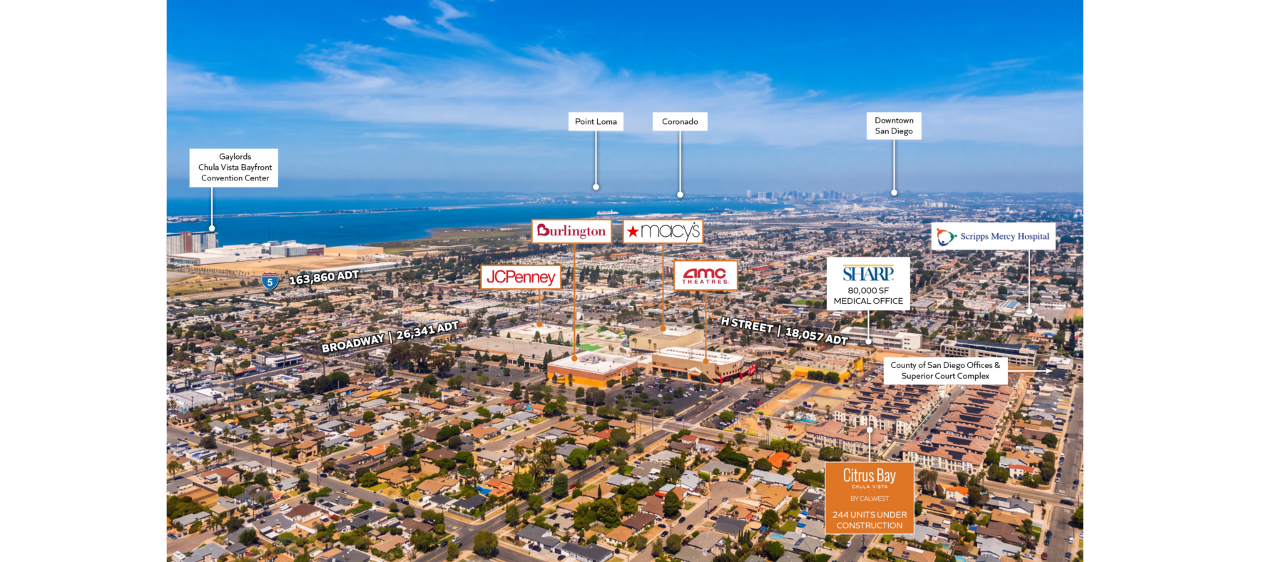 Aerial image overlaid with text and logos of Chula Vista