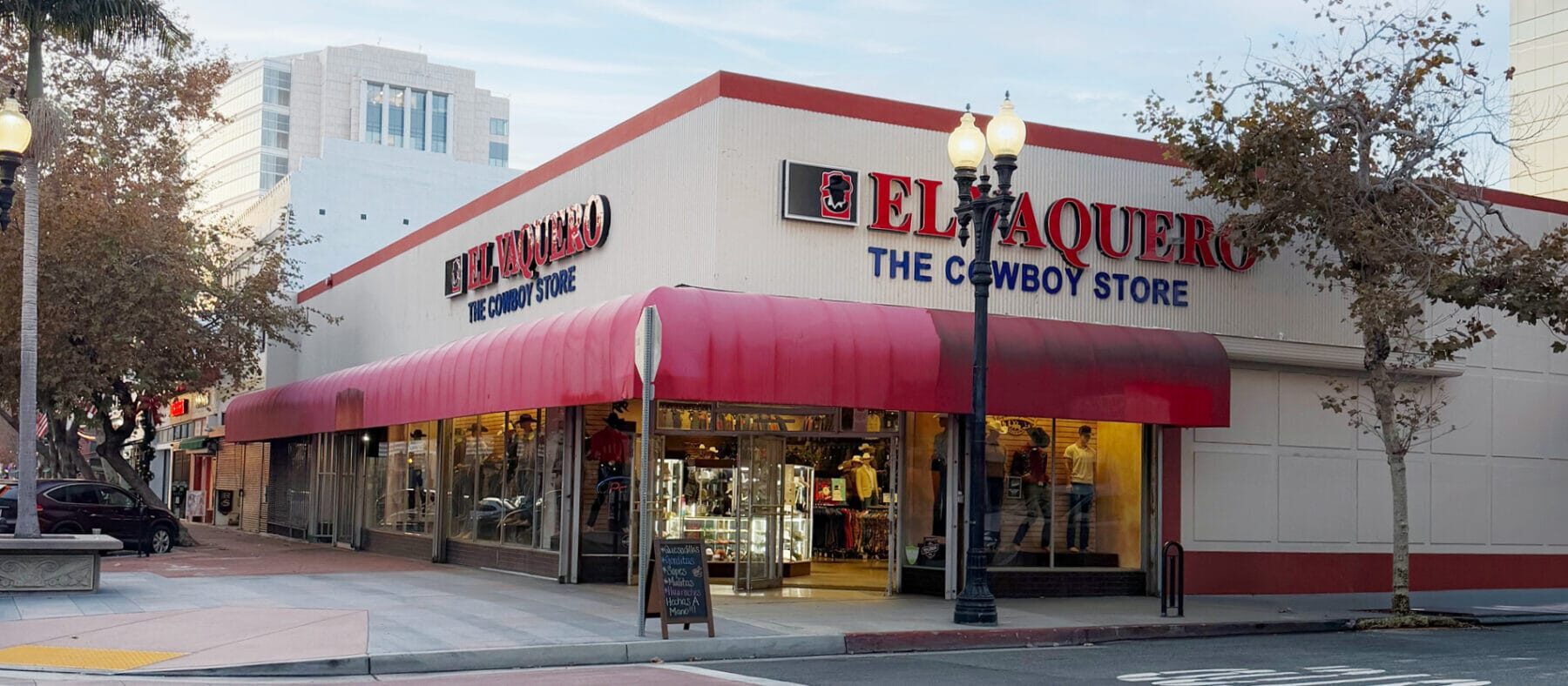 Front corner view of storefront