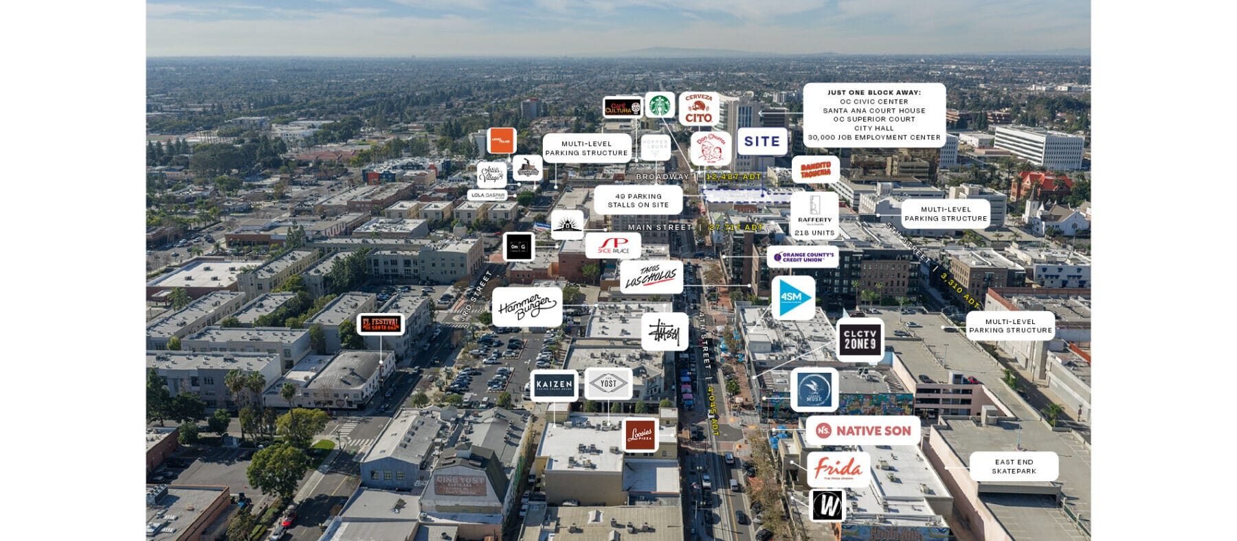 Aerial of downtown Santa Ana neighborhood