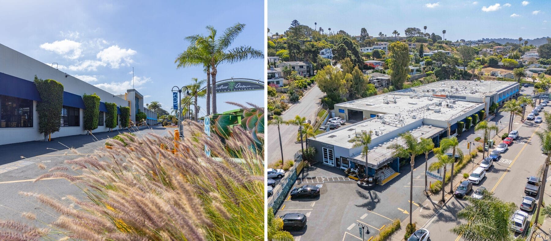 two photos side by side of the building