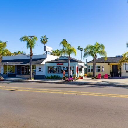 Frontage of several one-story buildings in Oceanside