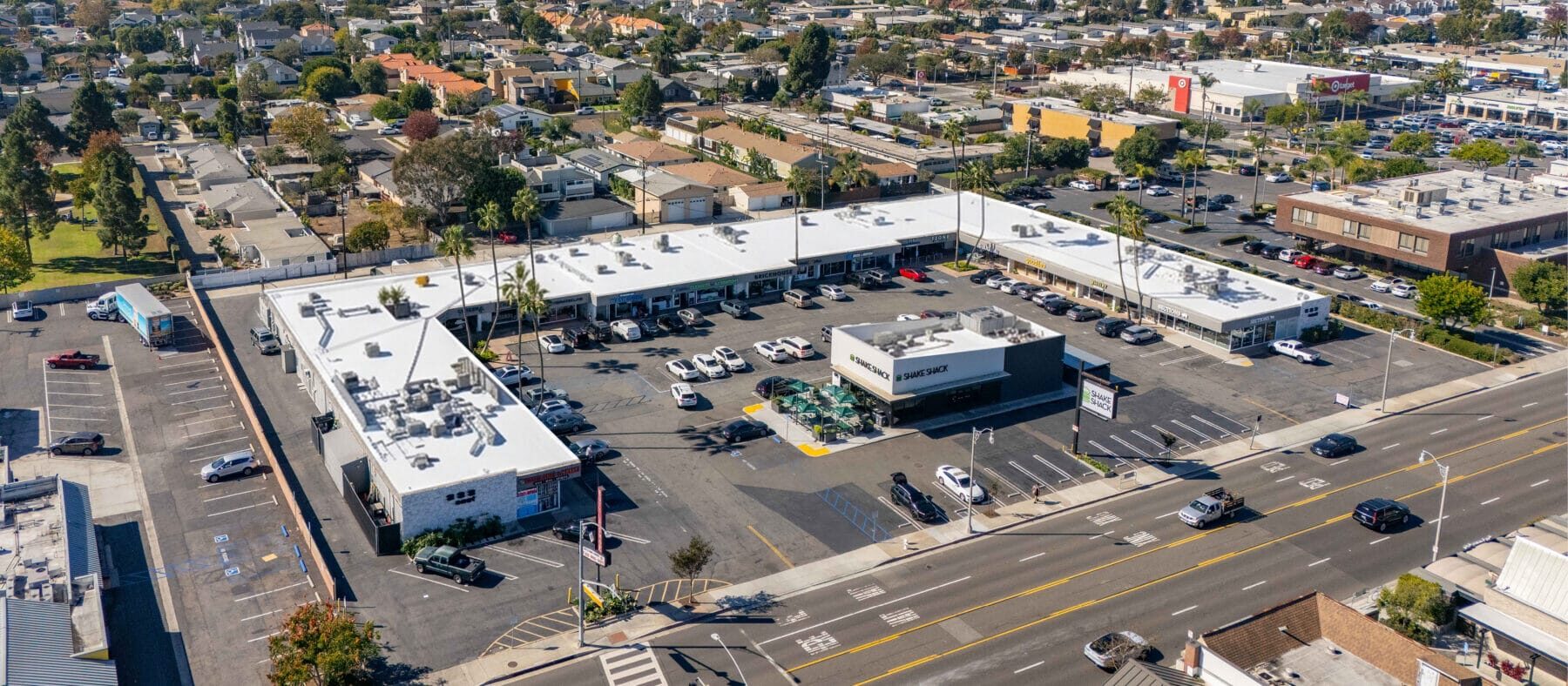 Aerial image of Seventeen Village from 17th Street with the Target shopping center to the right.