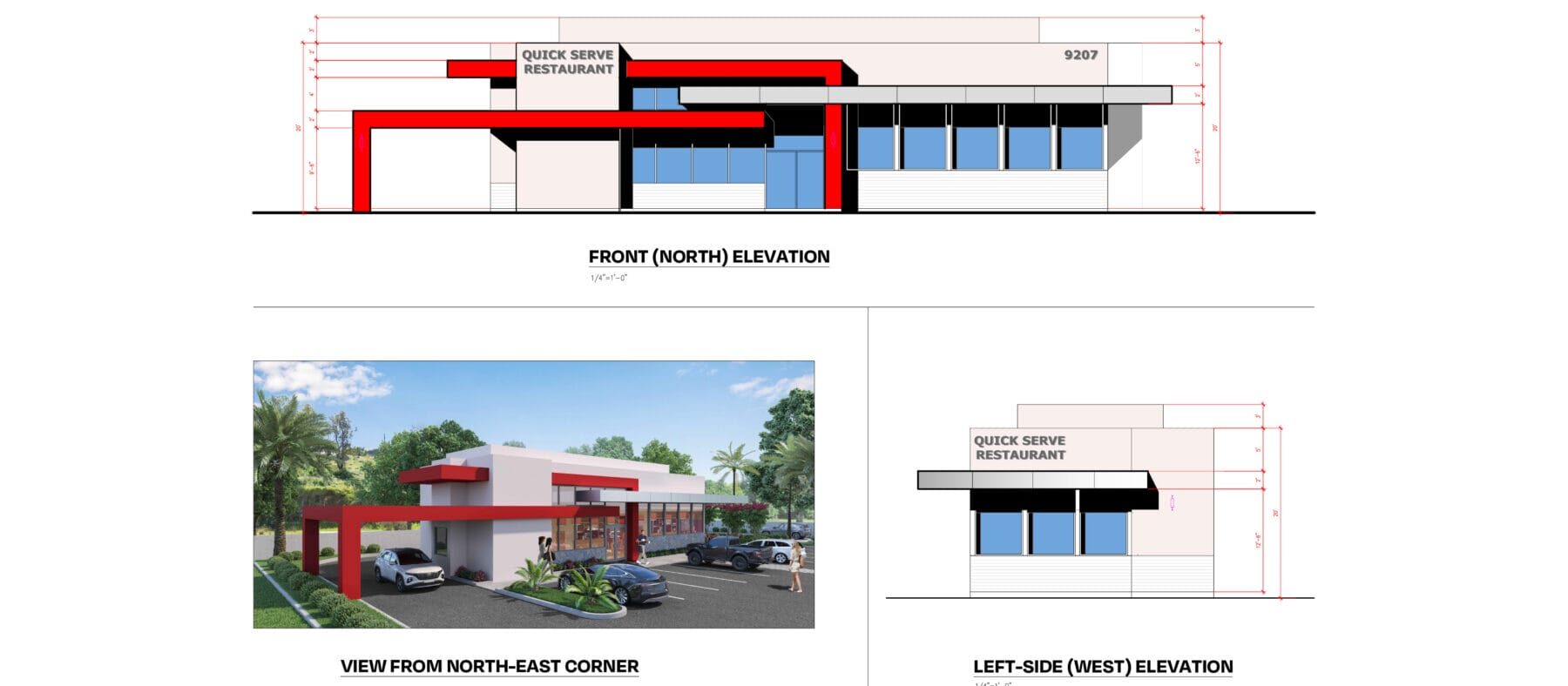 Conceptual elevations for the drive-thru concept at Santee Trailside.