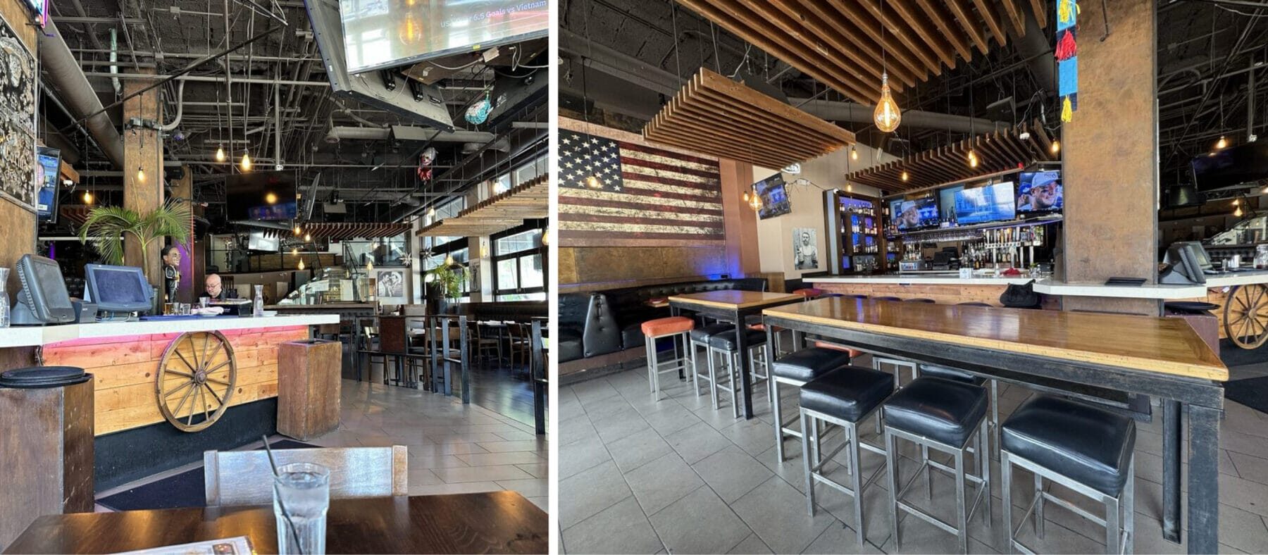 Inside of a restaurant space with a bar