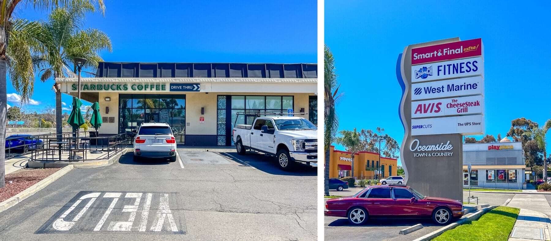 Strip mall, single story building with retailers