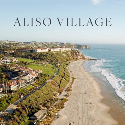 The title "Aliso Village" over an aerial of the Laguna Niguel coastline.