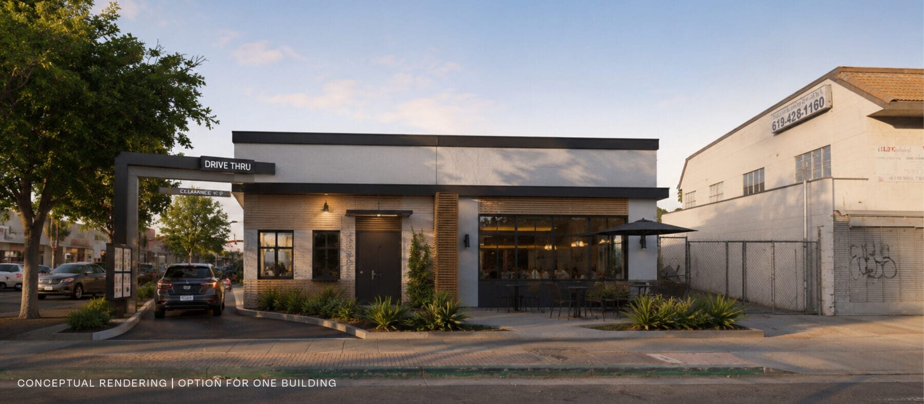 Conceptual rendering of a single-building concept at 628-30 E San Ysidro Blvd.