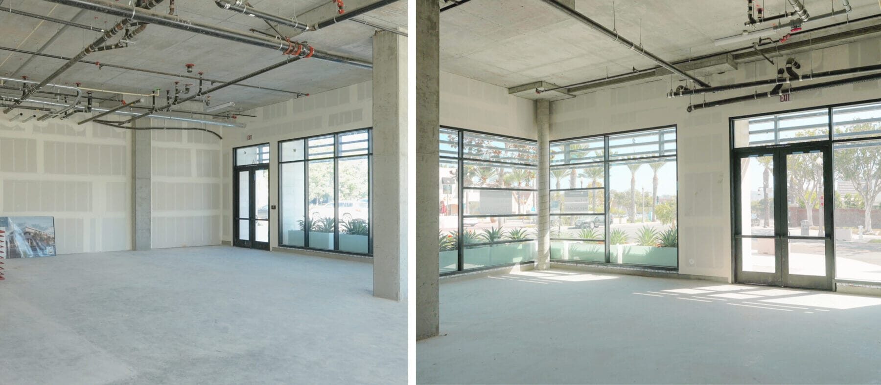 Interior of building, two images side by side
